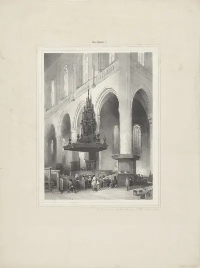 Kerkinterieur met spreekstoel