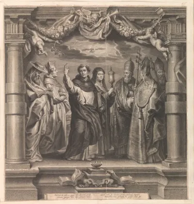 Kerkvaders Ambrosius, Hieronymus, Augustinus en Georgius de Grote en heilige Clara