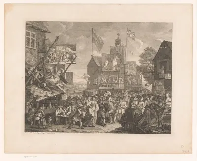 Kermis met muzikanten, koorddansers en toneelspelers