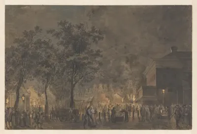 Kermis op de Botermarkt te Amsterdam, het huidige Rembrandtplein, bij avond