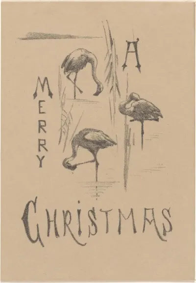 Kerstkaart met drie flamingo's
