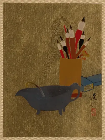 Kettle and Box with Paint Brushes