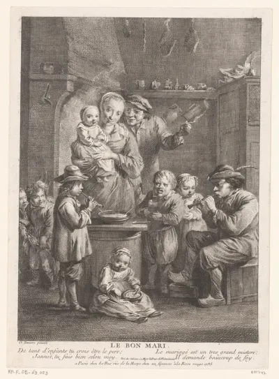 Keukeninterieur met een groot gezin