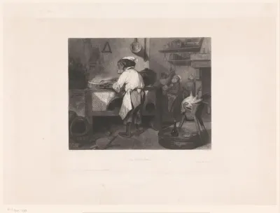 Keukeninterieur met geklede apen