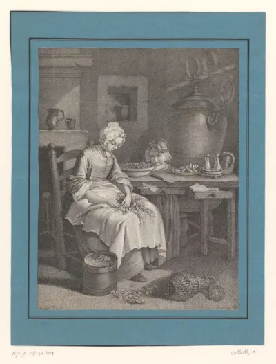 Keukeninterieur met vrouw en kind