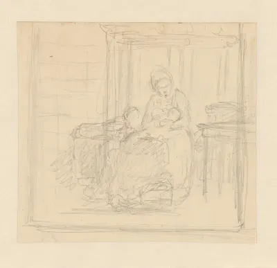 Keukeninterieur met vrouw met kind