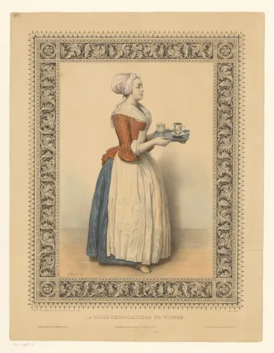 Keukenmeid met dienblad met chocolade