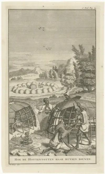 Khoekhoe bouwen een hut