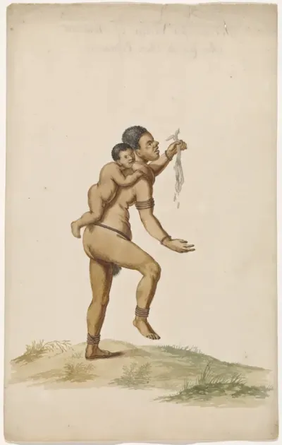 Khoikhoivrouw met zuigeling