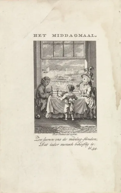 Kind kijkt hoe zijn ouders de middag maaltijd gebruiken