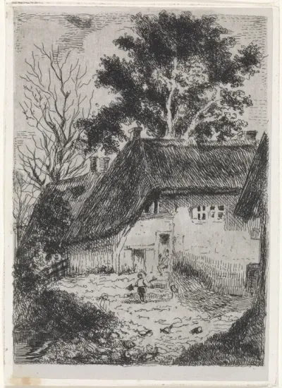 Kind met schop voor een boerderij