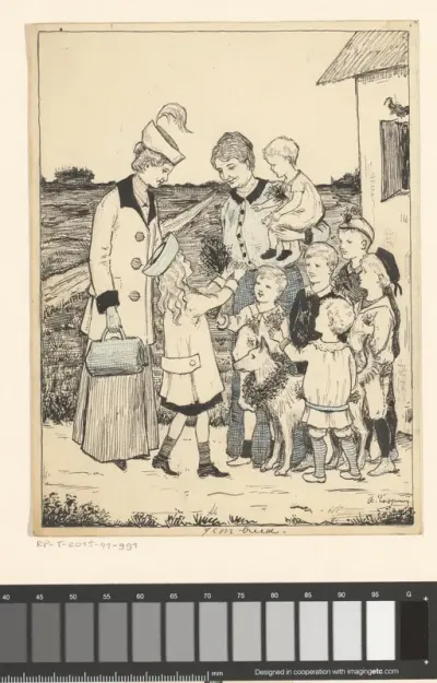 Kinderen bieden een vrouw heidebloemen aan
