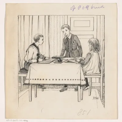 Kinderen maken huiswerk aan een tafel