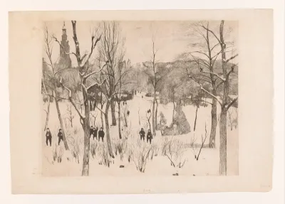 Kinderen spelen in de sneeuw in het Oosterpark in Amsterdam