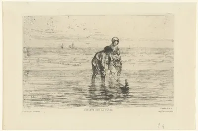 Kinderen spelend met een scheepje aan het strand