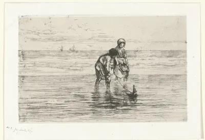 Kinderen spelend met een scheepje aan het strand