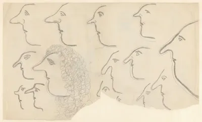 Kindertekening met gezichten en profil