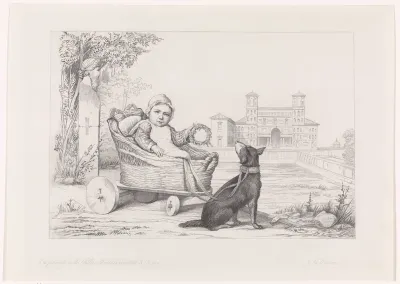 Kinderwagen in de tuin van de villa de Medicis