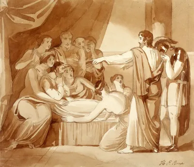 King Ahaziah lies sick after having fallen through an upper window: Elijah foretells his death