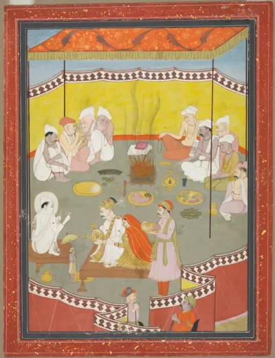 King Bali gives a gift of land to Vamana
