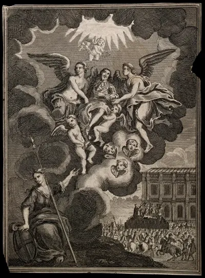 King Charles I: after his execution, Britannia points to his elevation into heaven by angels