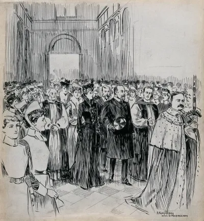 King Edward VII and Queen Alexandra passing though the lines of nurses in St