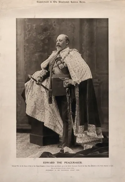 King Edward VII, standing, holding a sceptre