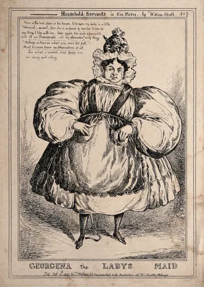 King George IV as a lady's maid wearing an apron over her dress