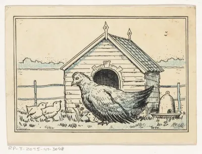 Kip en kuikens voor een kippenhuis