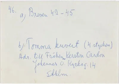 Kirjekuori tekstillä a) breven 42-45, b) tomma kuvert (4stycken) s.a.