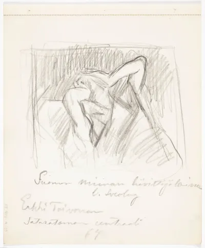 Kirjoitusta ja luonnos maalaukseen Tuska, 1919