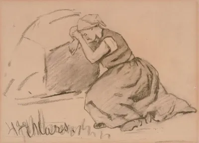 Kiveen nojaava nainen