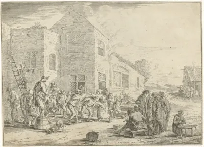 Klarinetspeler voor een herberg