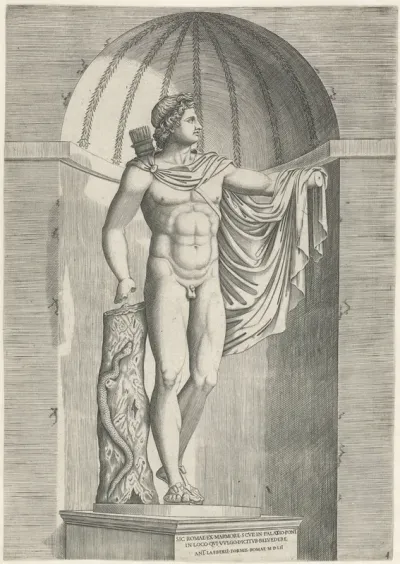 Klassiek beeld Apollo Belvedere in nis