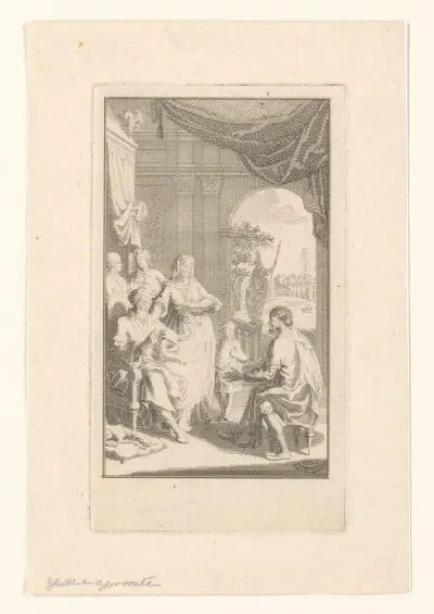 Klassiek interieur met pratende figuren