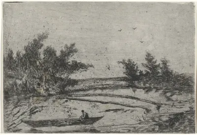 Klein meer met boot en twee versperringen