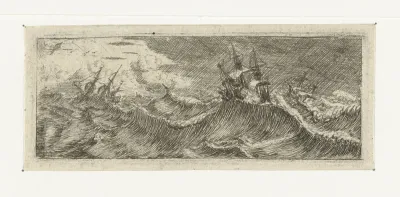 Klein zeegezicht met schepen in een storm