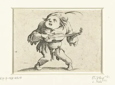 Kleine mens (karikatuur) met gitaar