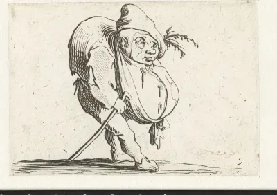 Kleine mens (karikatuur) met wandelstok