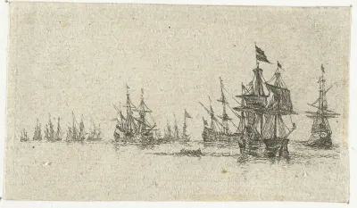 Kleine zeegezicht met een vloot van schepen