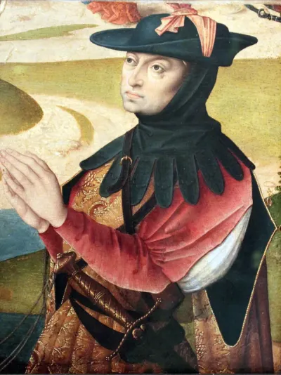 Kneeling donor with hunting clothing