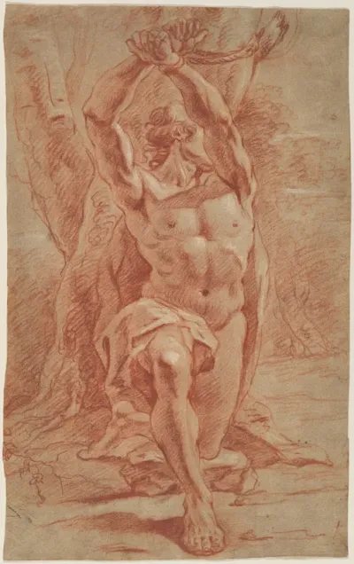 Kneeling Man Bound to a Tree