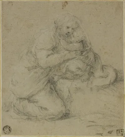 Kneeling Mother Embracing Child