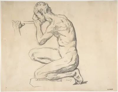 Kneeling Nude Male Figure, Facing Left