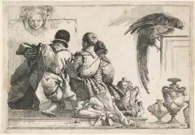 Kneeling Pages, a Mask, and a Parrot