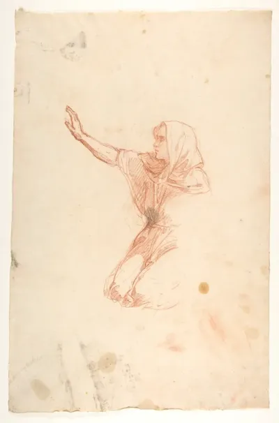 Kneeling Woman (lower register); verso:  Kneeling Woman (lower register); (studies for wall paintings in the Chapel of Saint Remi, Sainte-Clotilde, Paris, 1858)