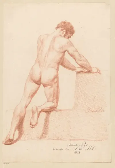 Knielend mannelijk naakt, op de rug gezien (2e prijs 1812)