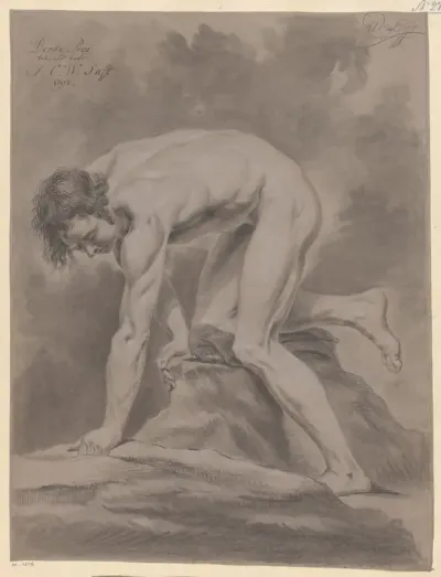 Knielend mannelijk naakt, van opzij gezien (3e prijs 1798)