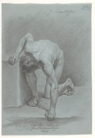 Knielend mannelijk naakt, van voren gezien (1e prijs 1804)