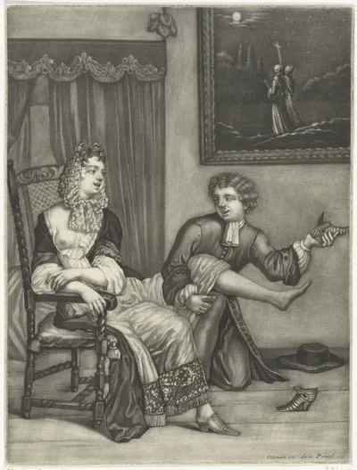 Knielende jongeman bij een vrouw